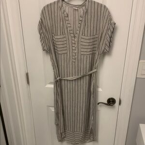 Striped White & Navy Shirt Dress